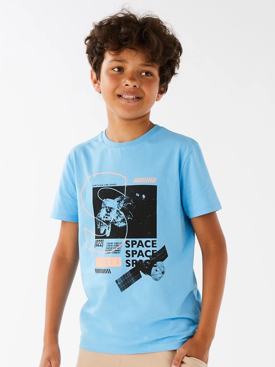 

Marks & Spencer Boys Printed Round Neck Pure Cotton T-shirt, Blue