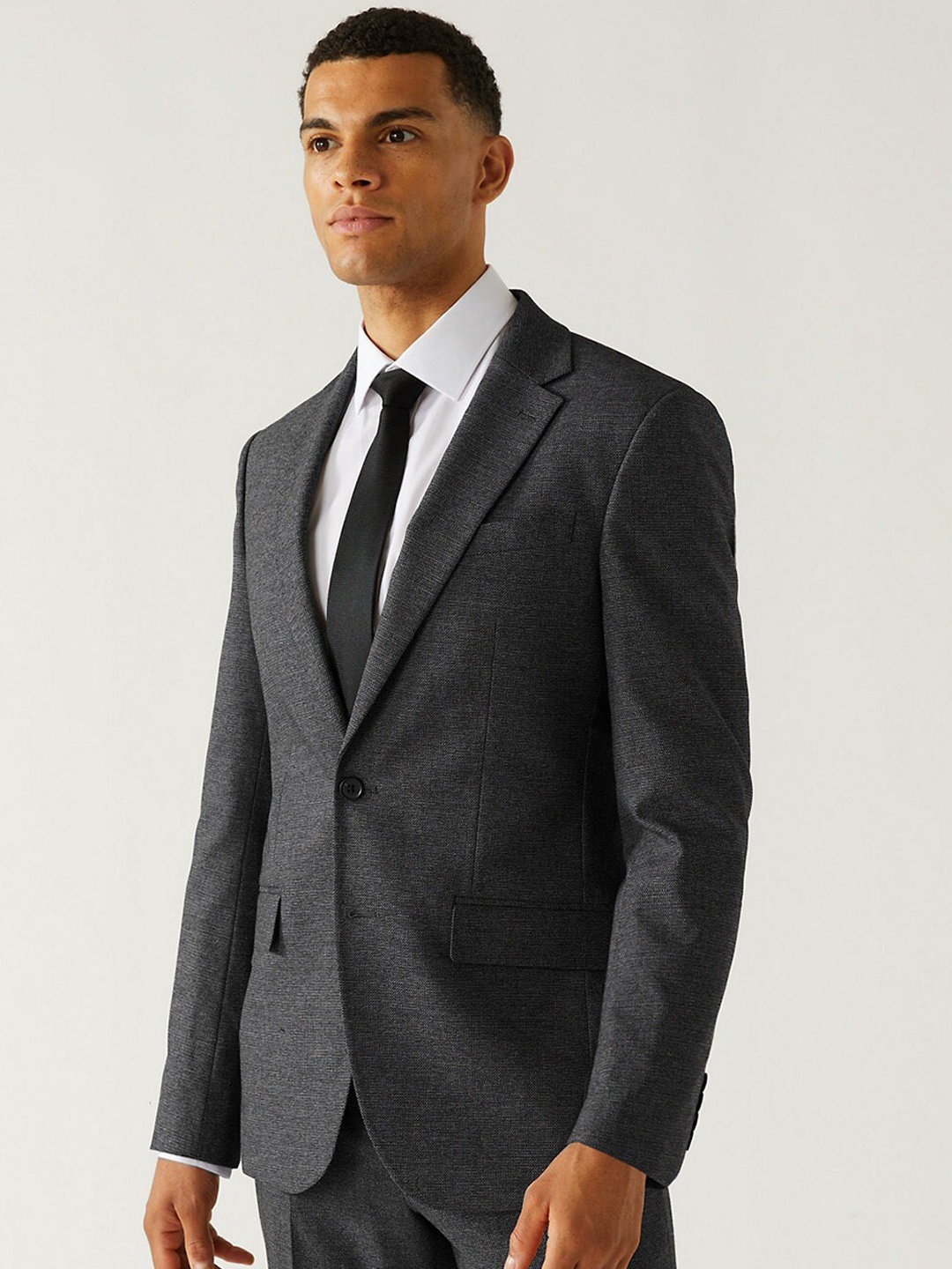 

Marks & Spencer Men Self-Design Single-Breasted Formal Blazer, Grey