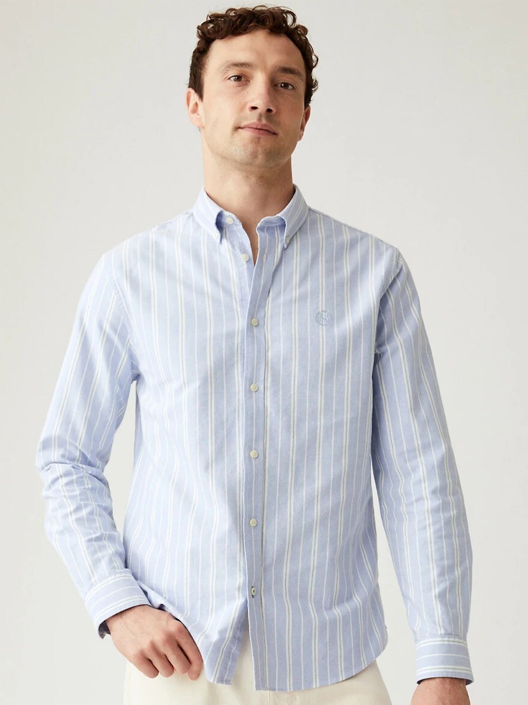 

Marks & Spencer Men Striped Pure Cotton Casual Shirt, Blue