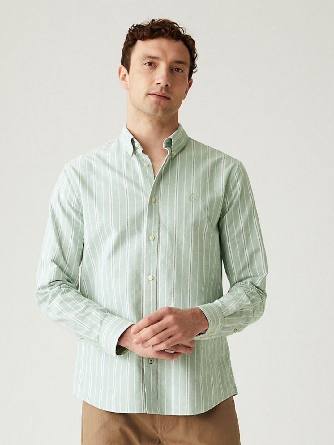 

Marks & Spencer Men Striped Pure Cotton Casual Shirt, Sea green