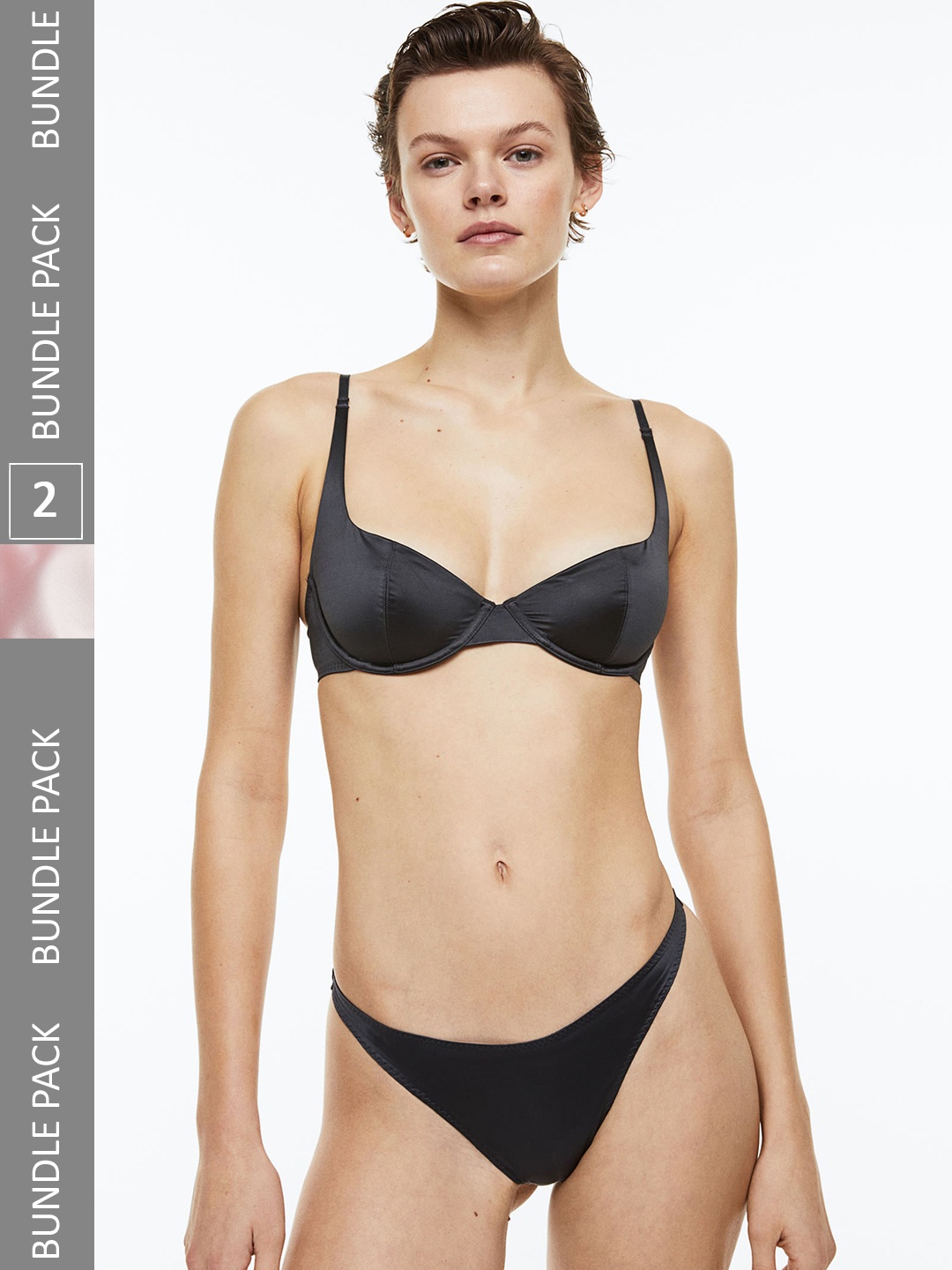 

H&M Women 3-Pack Stretch Satin Thong Briefs, Grey