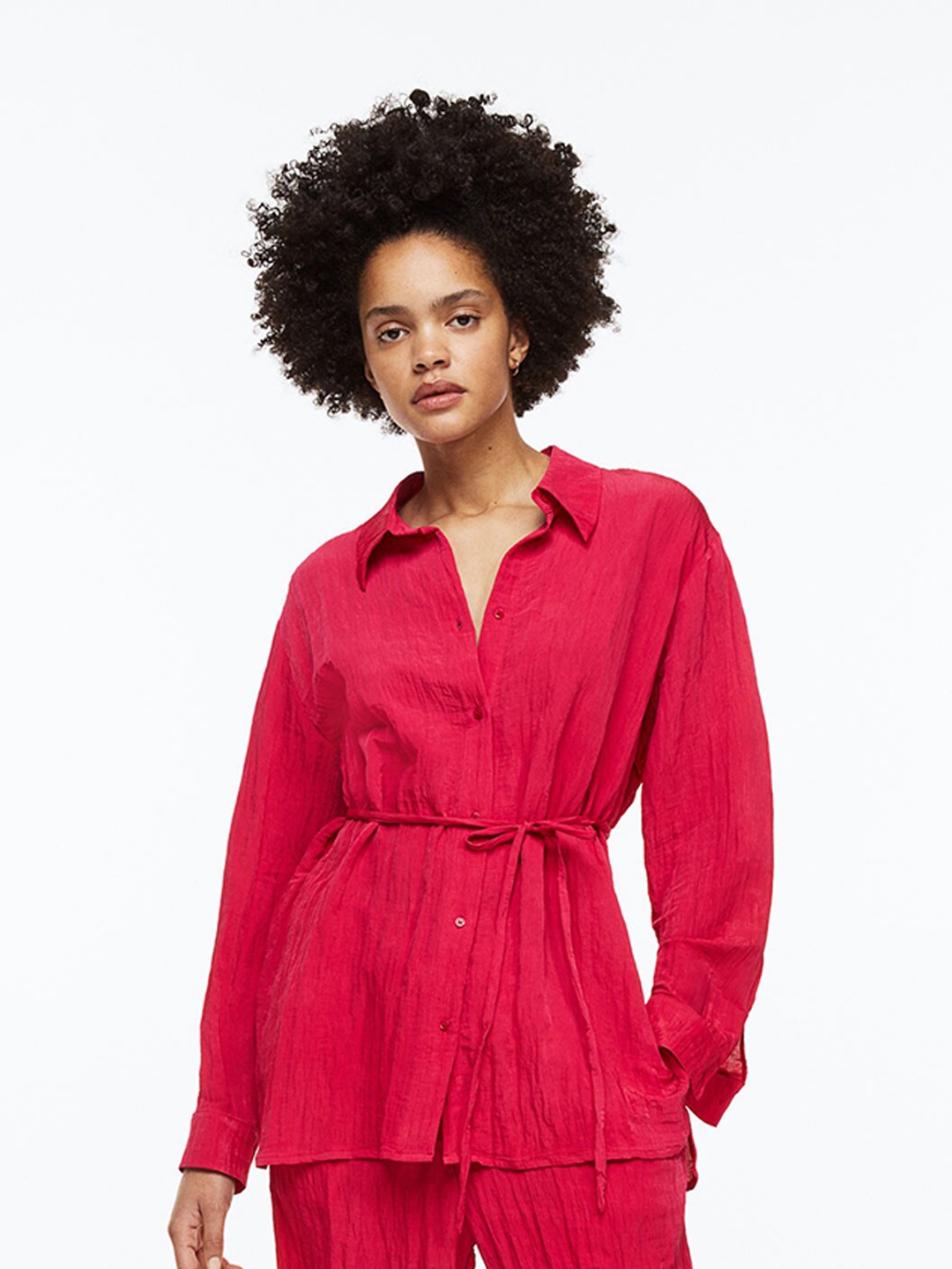 

H&M Women Crinkled Shirt, Red
