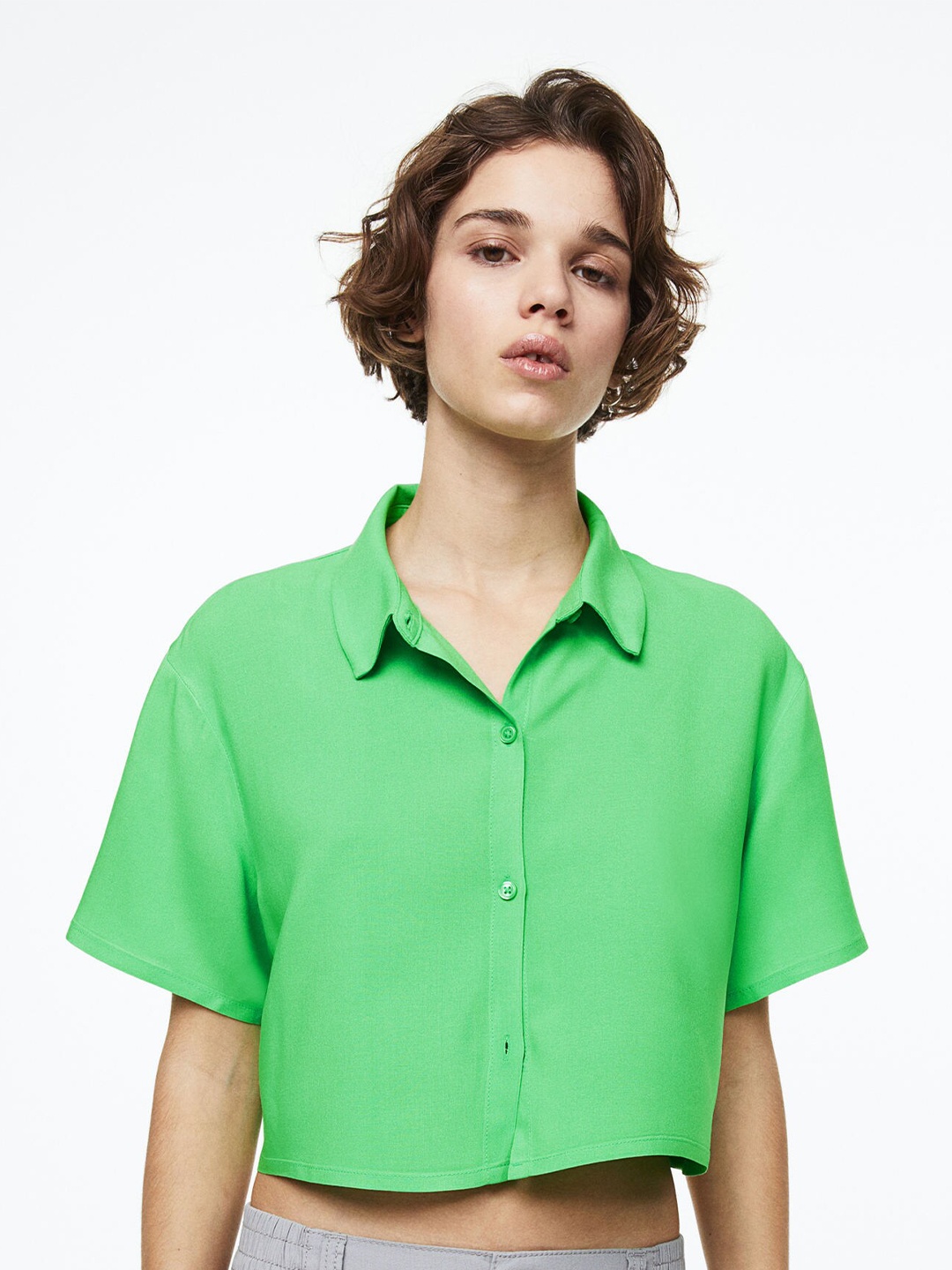 

H&M Women Boxy-Style Shirt, Green