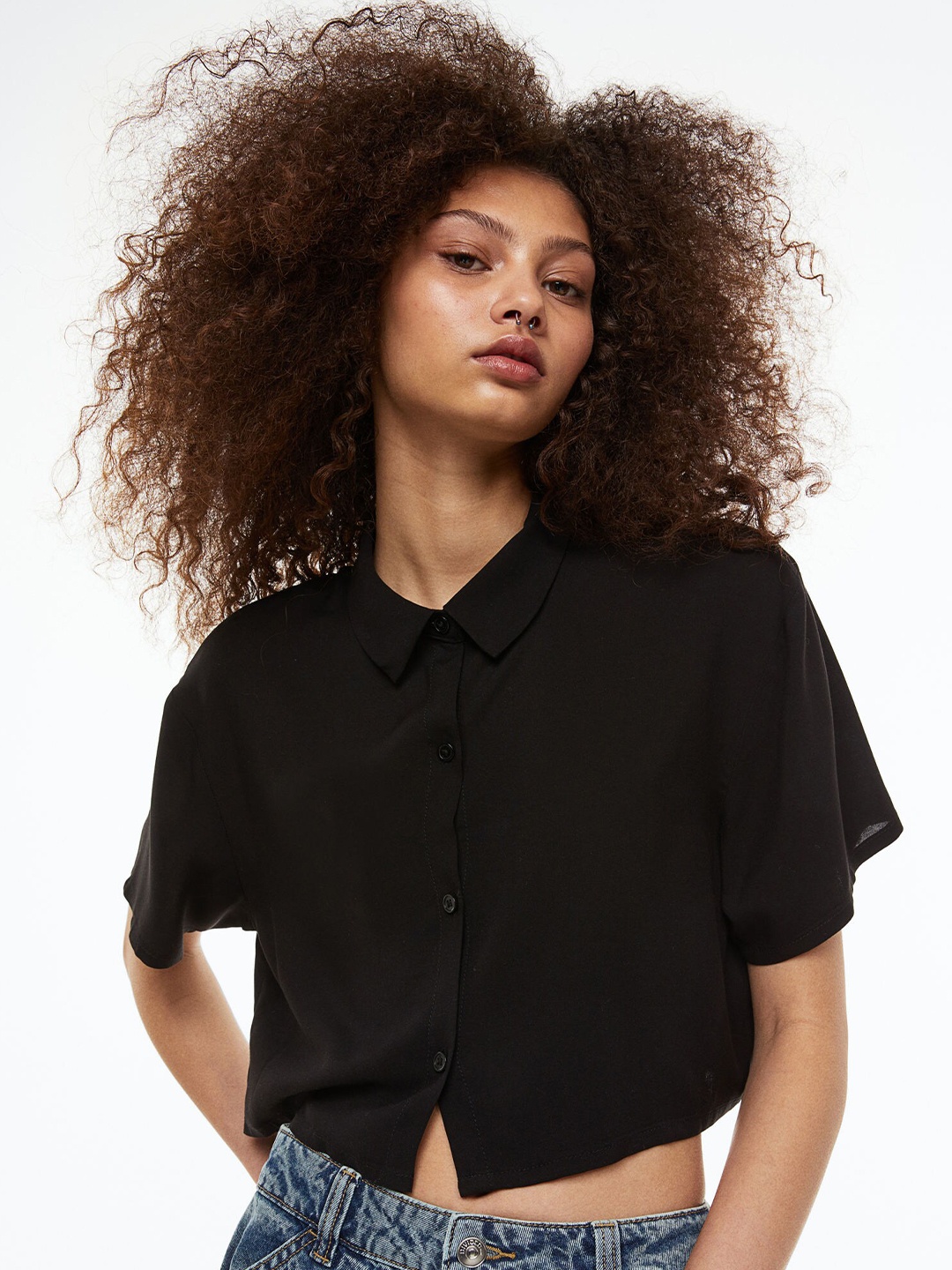 

H&M Women Boxy-Style Shirt, Black