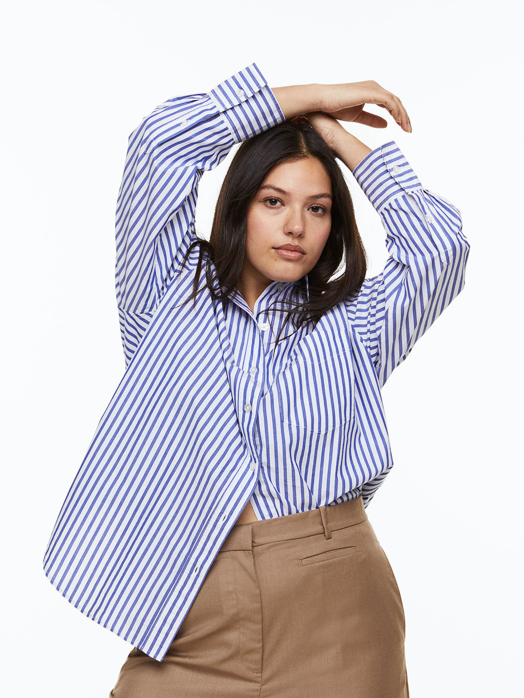 

H&M Women Cotton Poplin Shirt, Blue