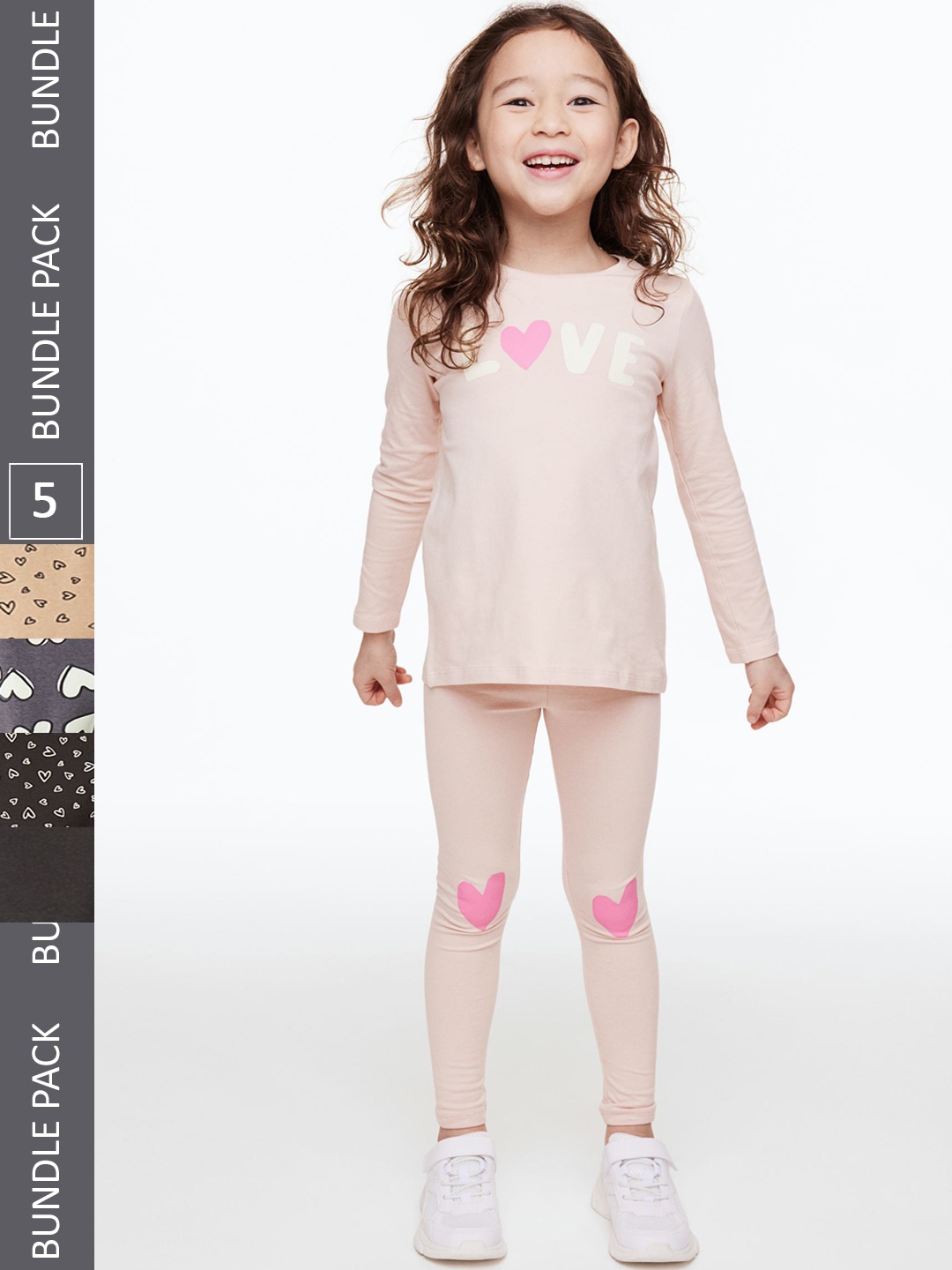 

H&M Girls 5-Pack Cotton Leggings, Beige