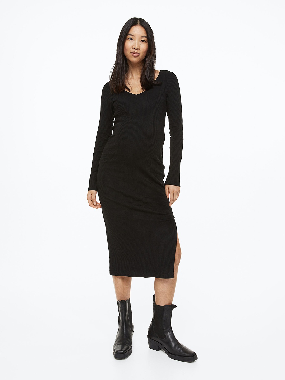

H&M Women MAMA Ribbed Bodycon Dress, Black
