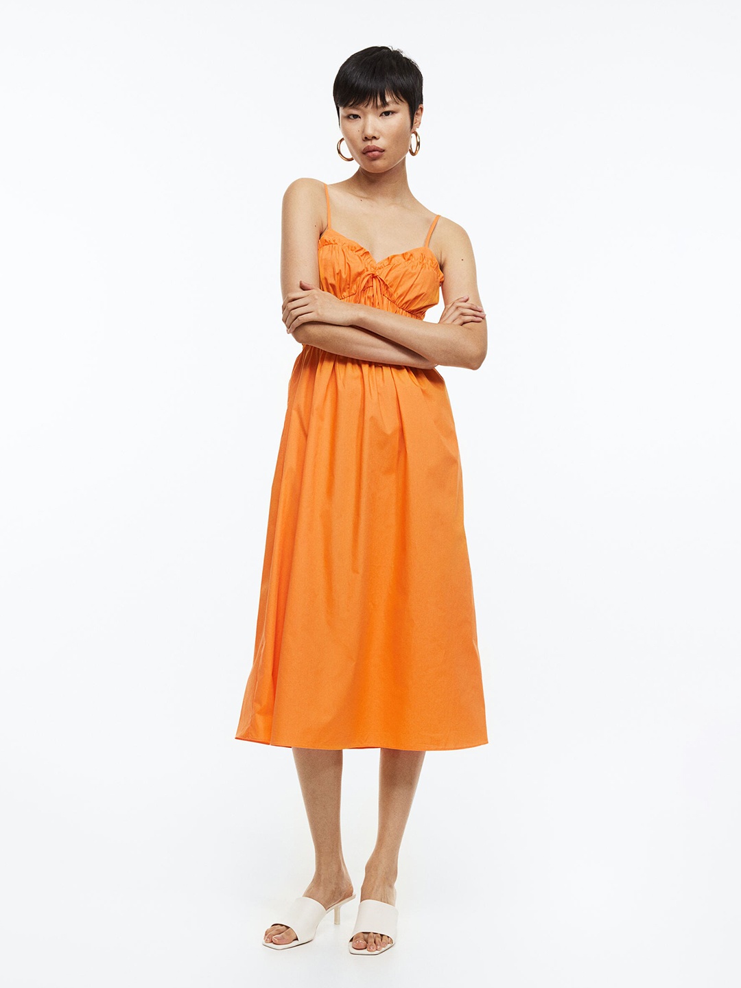

H&M Smocked Cotton Dress, Orange