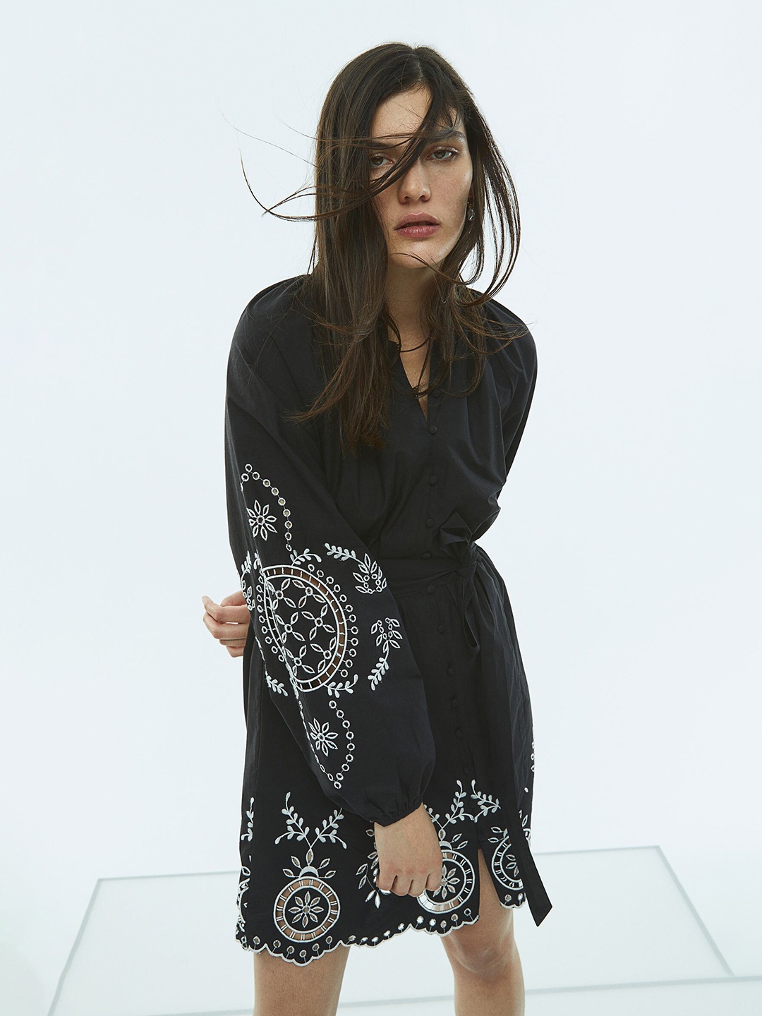 

H&M Women Embroidered Dress, Black