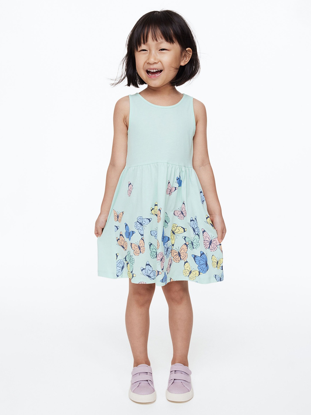 

H&M Girls Patterned Pure Cotton Dress, Green
