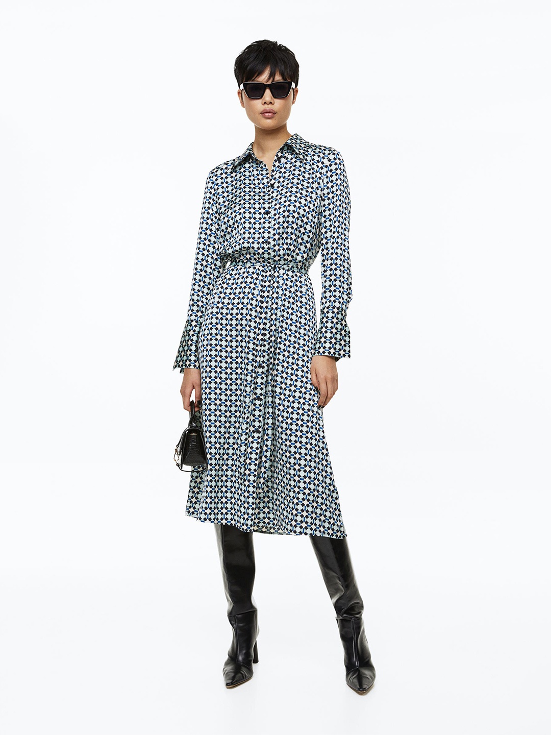 

H&M Tie-Belt Shirt Dress, Blue