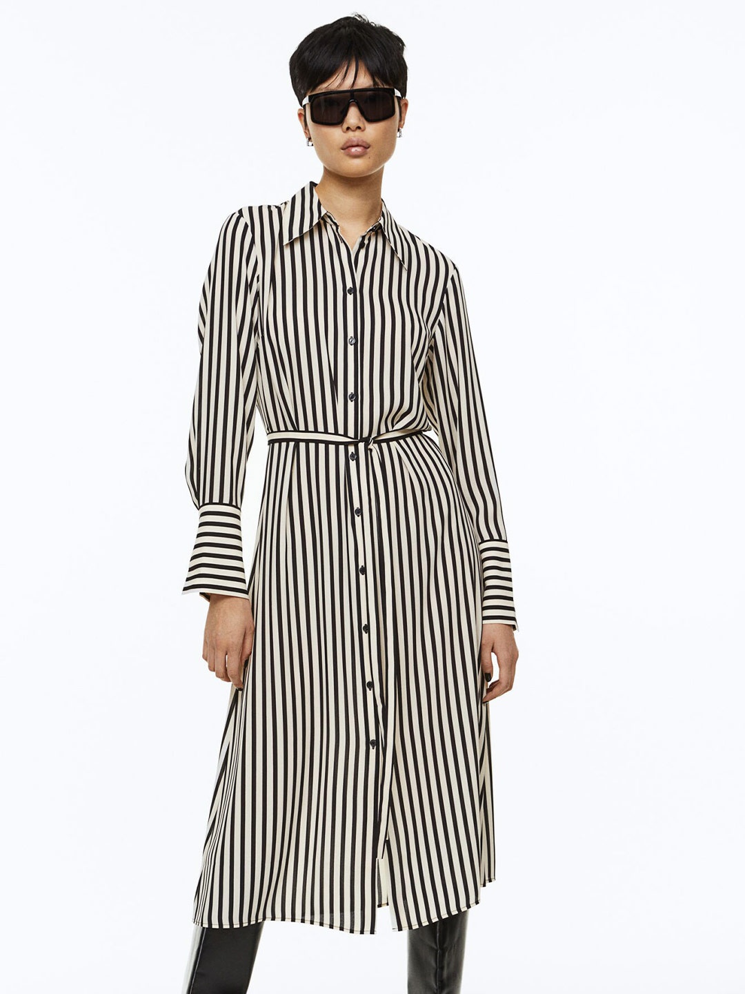 

H&M Tie-Belt Shirt Dress, Beige