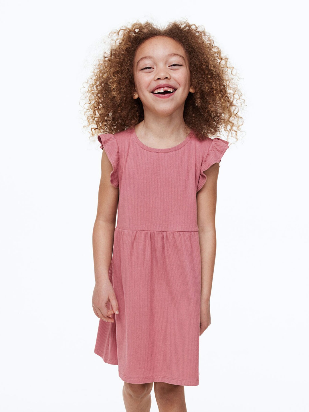 

H&M Girls Ribbed Jersey Dress, Pink