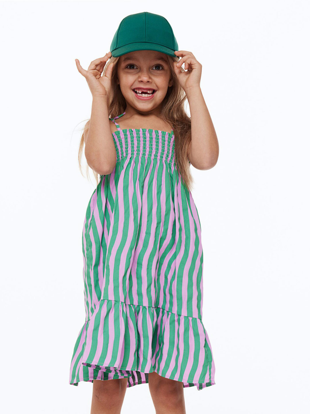 

H&M Girls Smocked Cotton Dress, Green