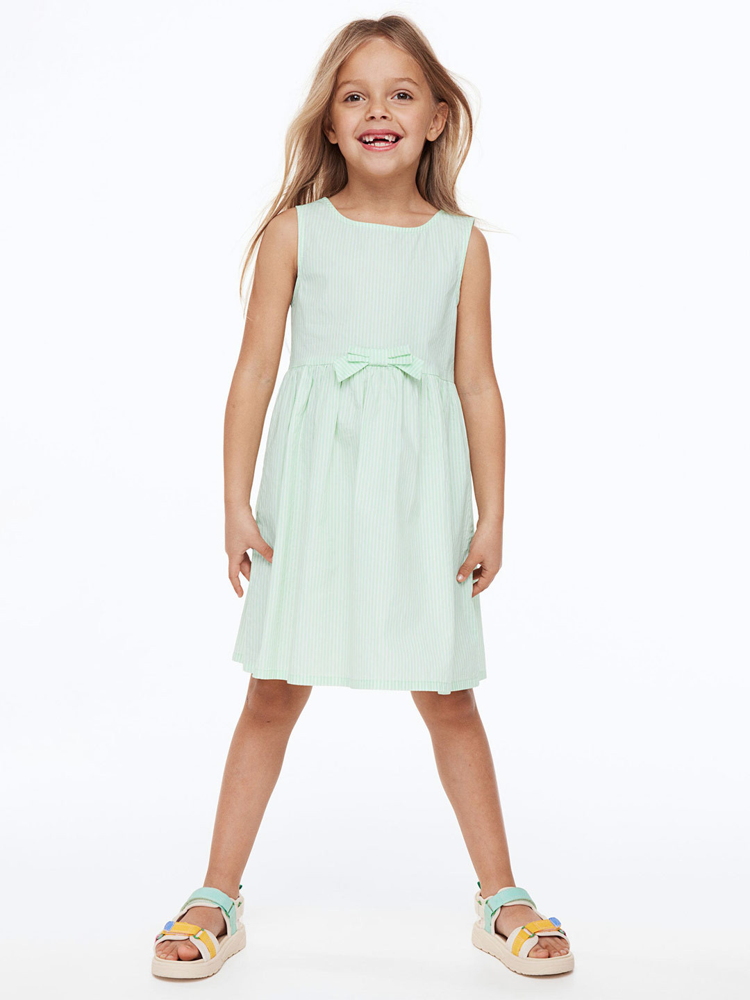 

H&M Girls Bow-Detail Cotton Dress, Sea green