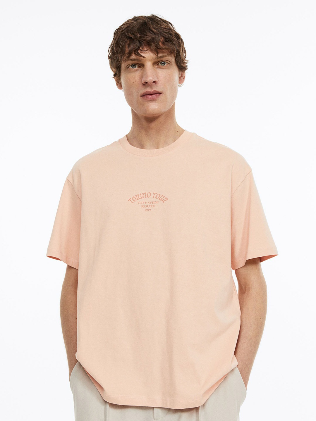 

H&M Men Relaxed Fit Printed T-shirt, Peach