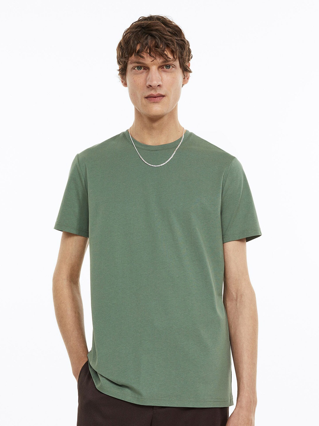 

H&M Men Slim Fit Pima Cotton T-shirt, Green