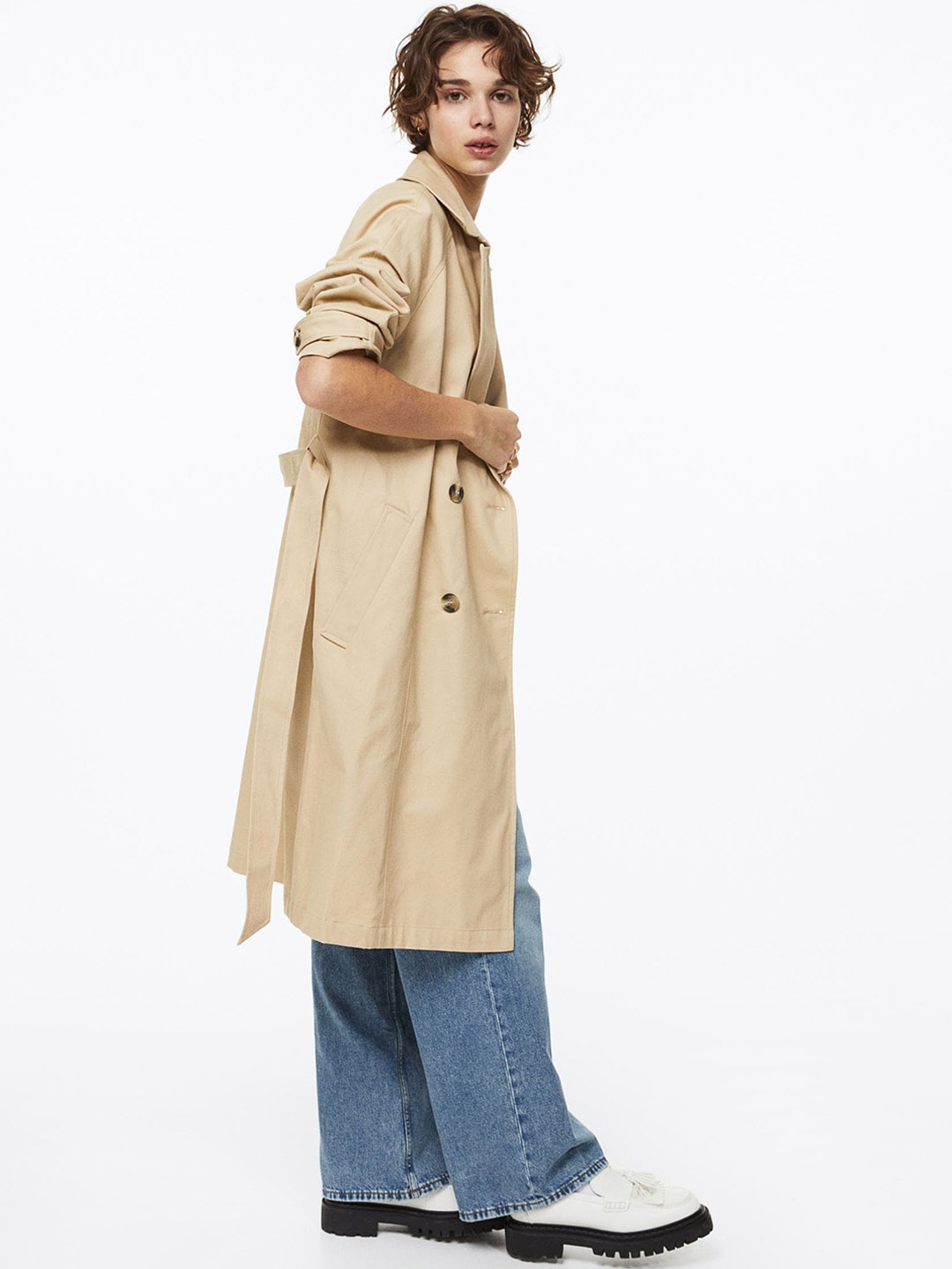 

H&M Women Cotton Twill Trenchcoat, Beige