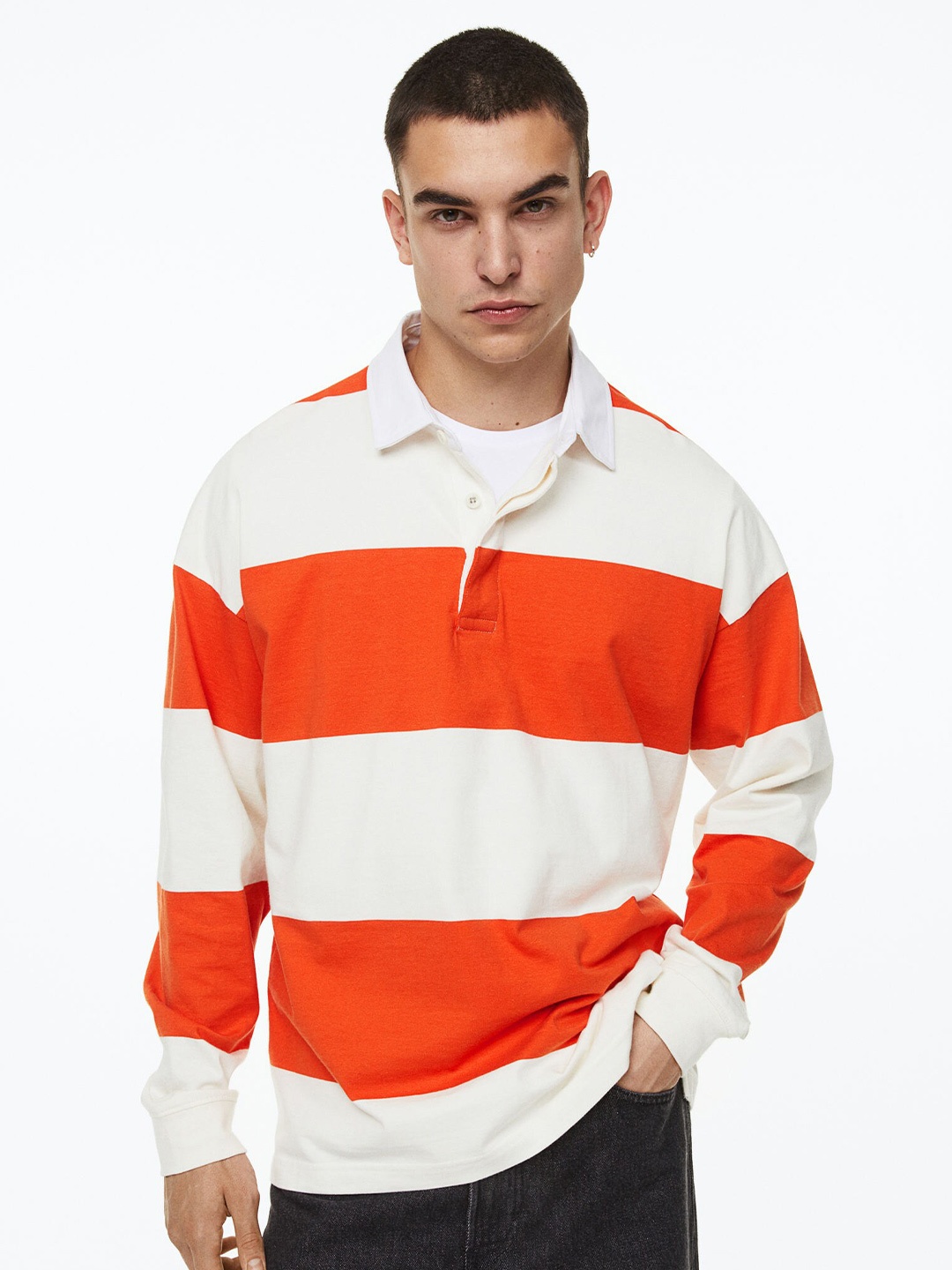 

H&M Men Oversized Fit Rugby Shirt, Off white