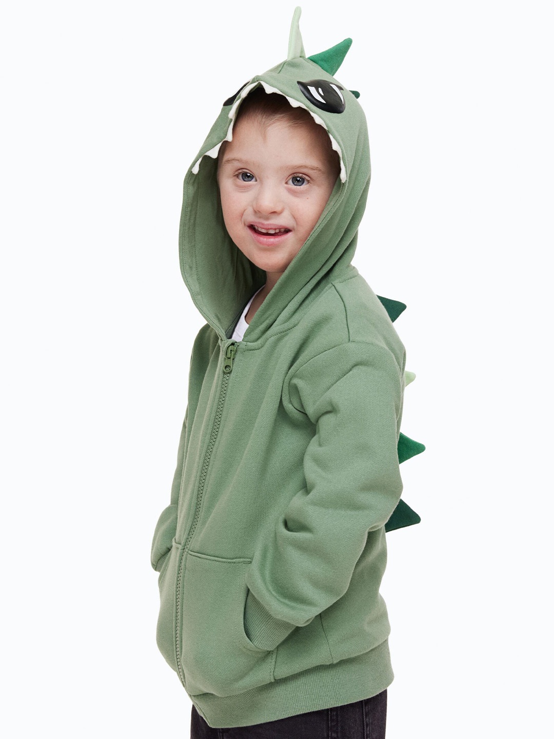 

H&M Boys Appliqud Zip-Through Hoodie, Green