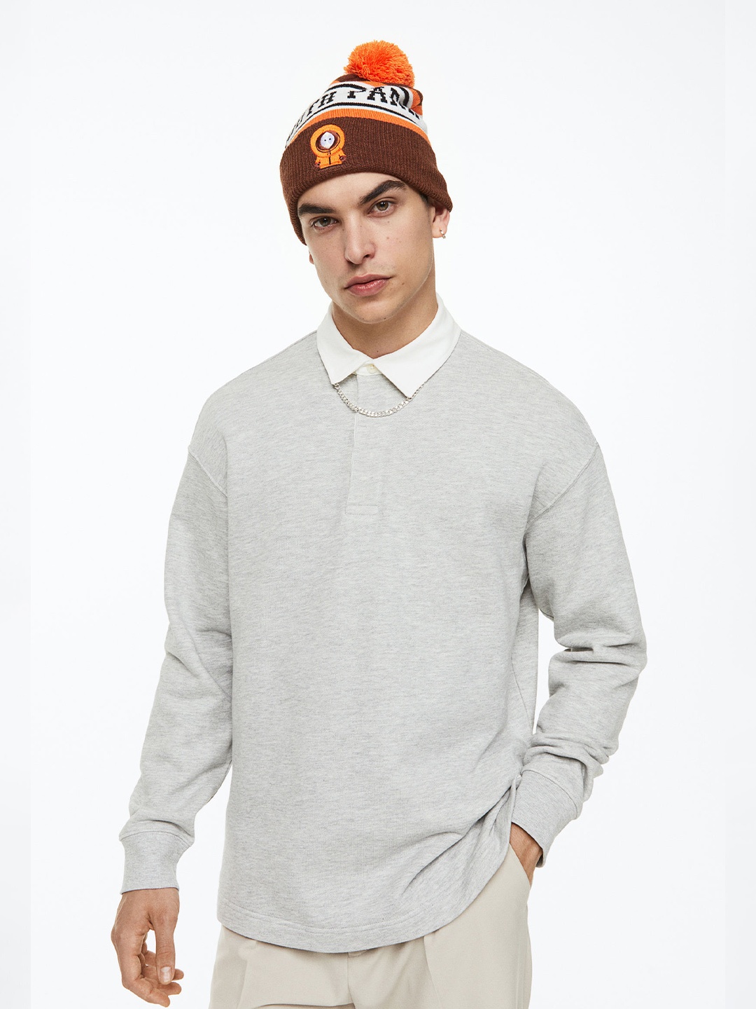 

H&M Men Relaxed Fit Polo Shirt, Grey