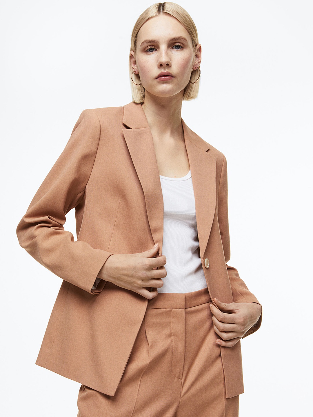 

H&M Women Single-Breasted Blazer, Beige