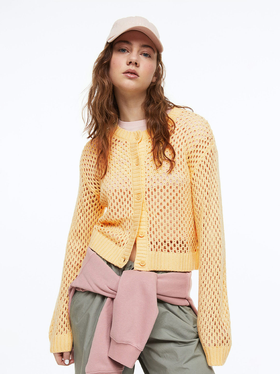 

H&M Women Hole-Knit Cardigan, Yellow