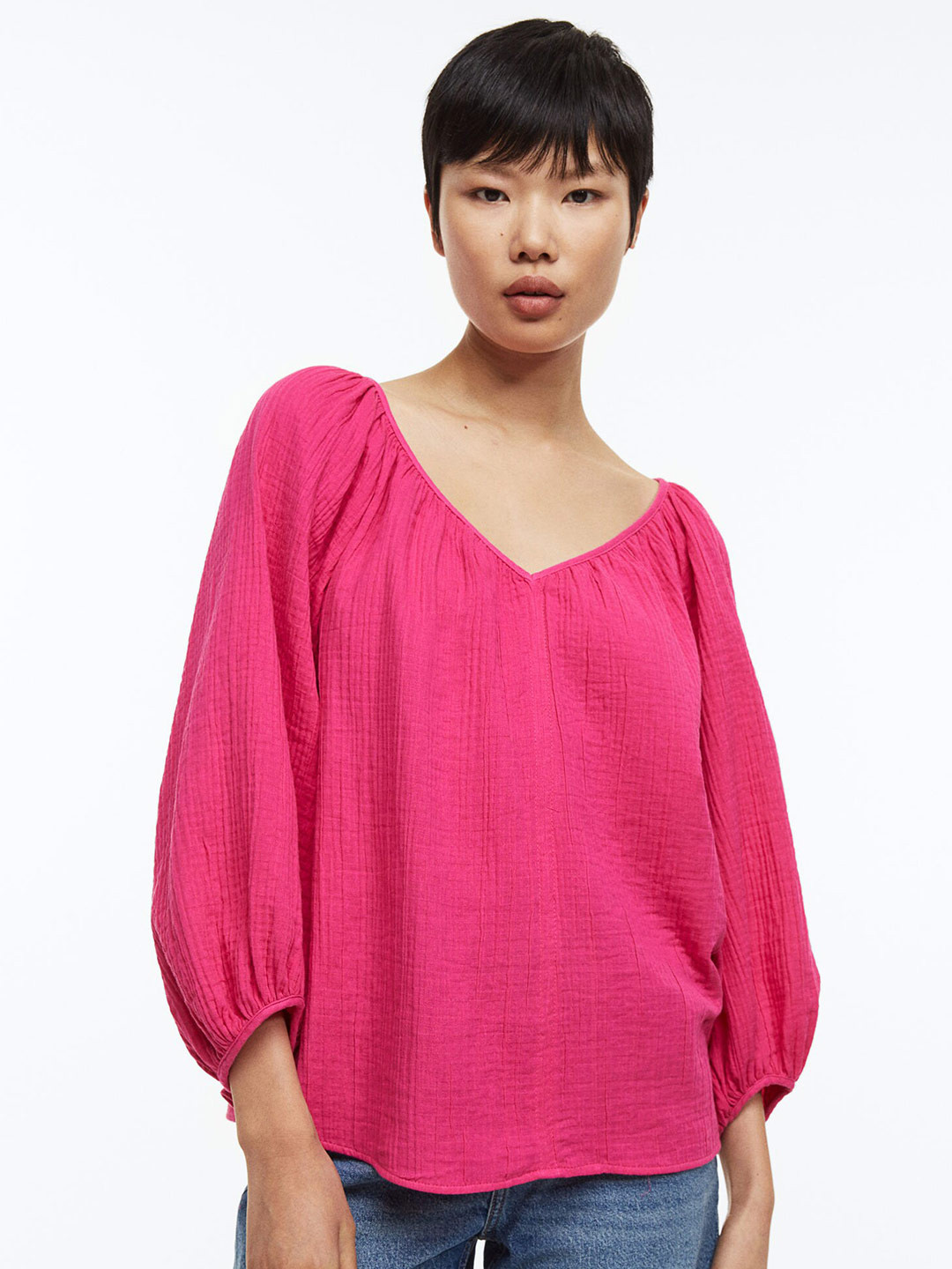 

H&M Crinkled Blouse, Pink