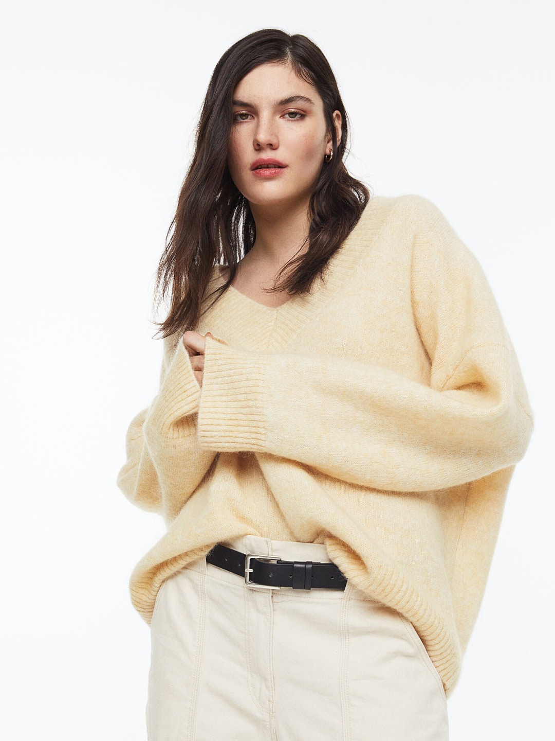 

H&M Women Oversized Mohair-Blend Jumper, Yellow