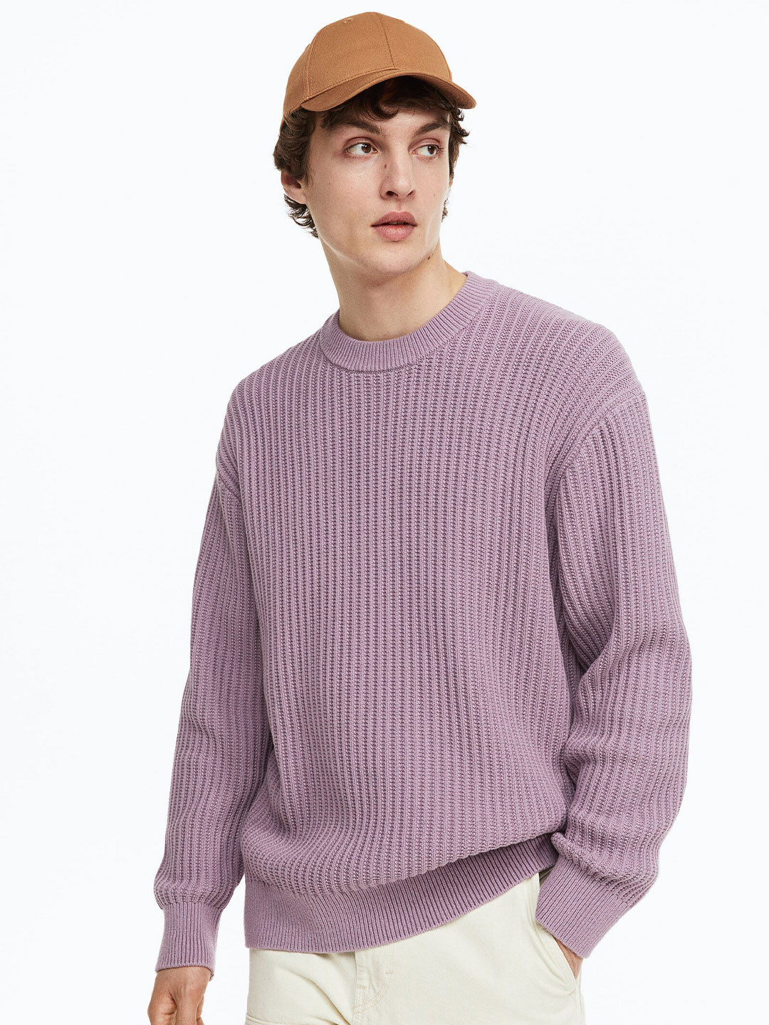 

H&M Men Relaxed Fit Rib-Knit Jumper, Purple
