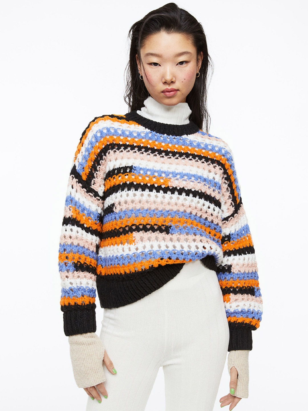 

H&M Women Hole-Knit Jumper, Black
