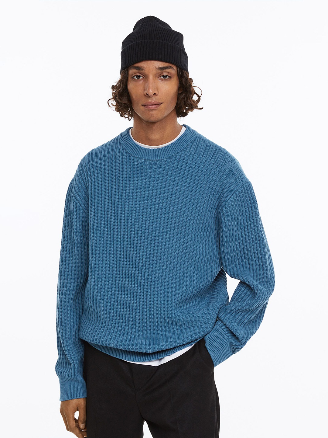 

H&M Men Relaxed-Fit Rib-Knit Jumper, Blue