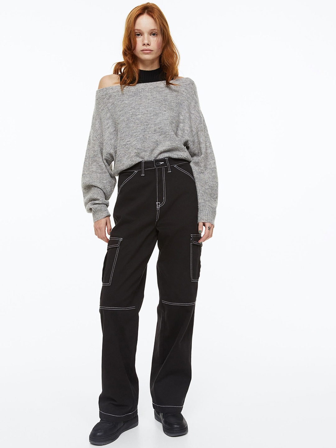 

H&M Women Black High-Rise Cargos Trousers