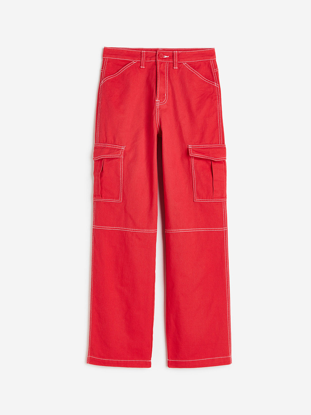 

H&M Women Twill Cargo Trousers, Red