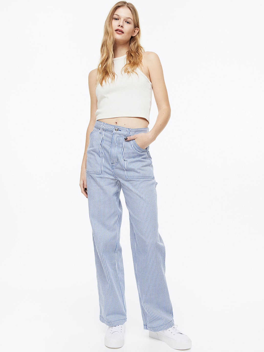 

H&M Women Twill Cargo Trousers, Blue