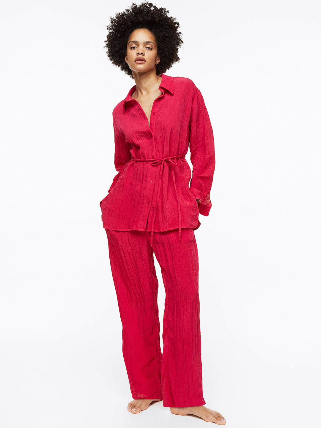 

H&M Women Crinkled Trousers, Red