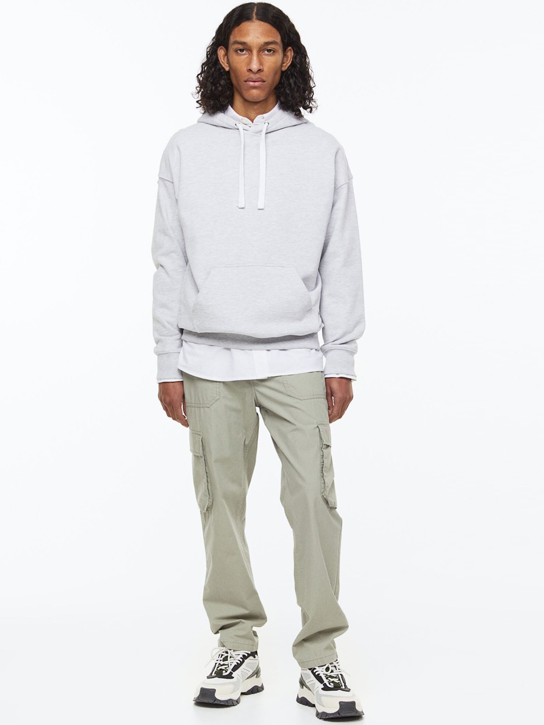 

H&M Men Pure Cotton Regular Fit Cargo Trousers, Green