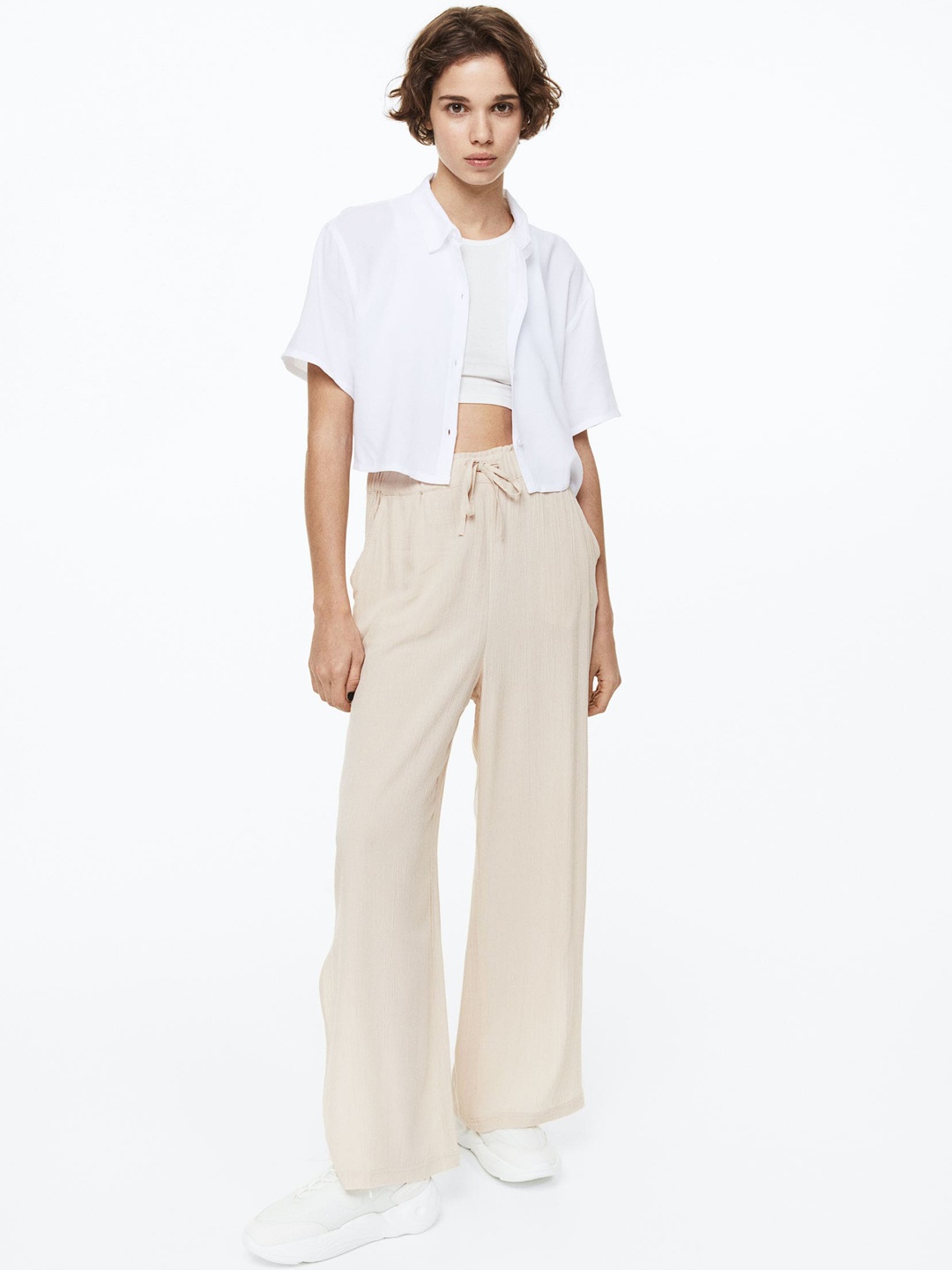 

H&M Women Crepe Pull-On Trousers, Beige