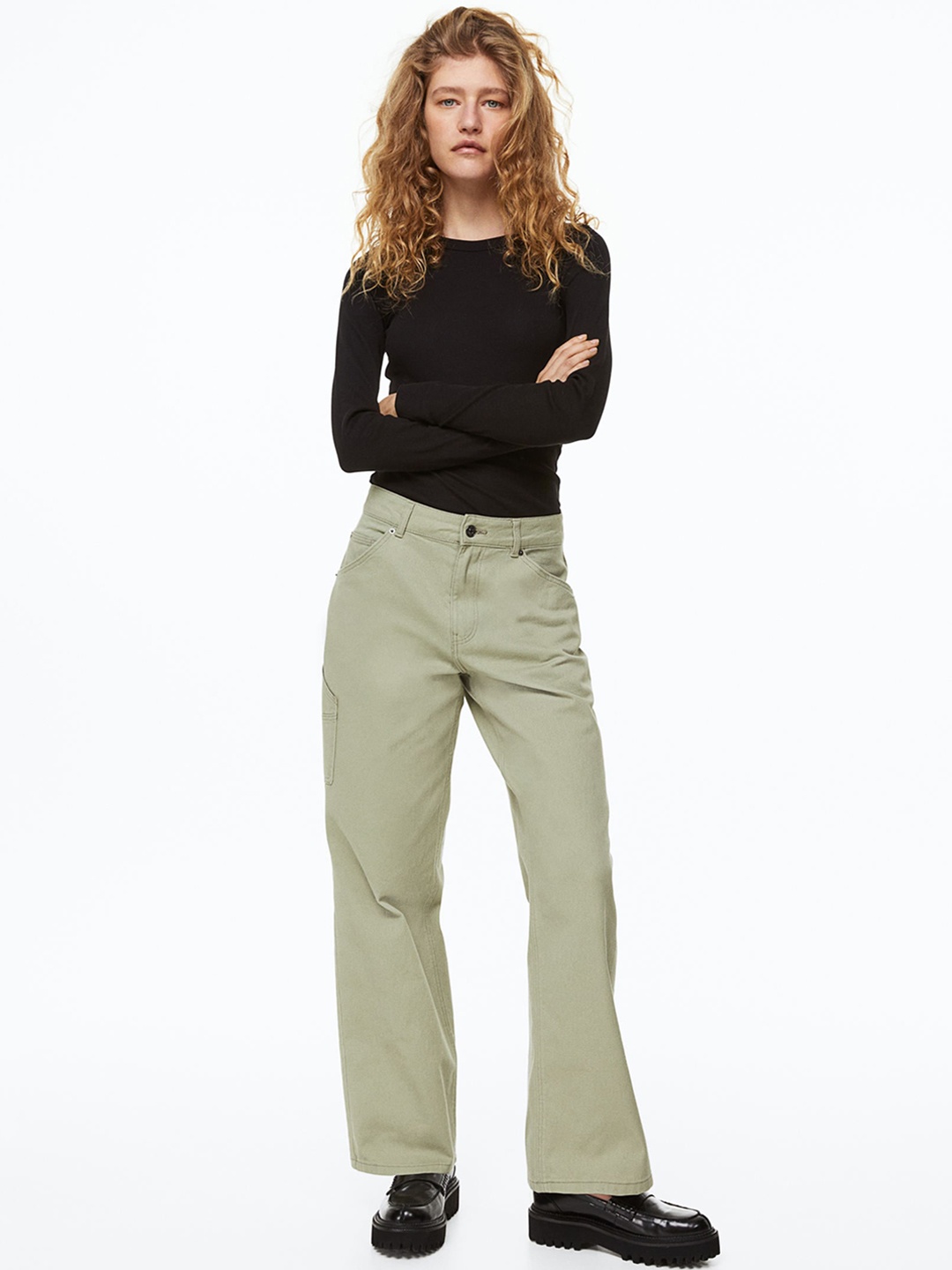 

H&M Women Twill Cargo Trousers, Green