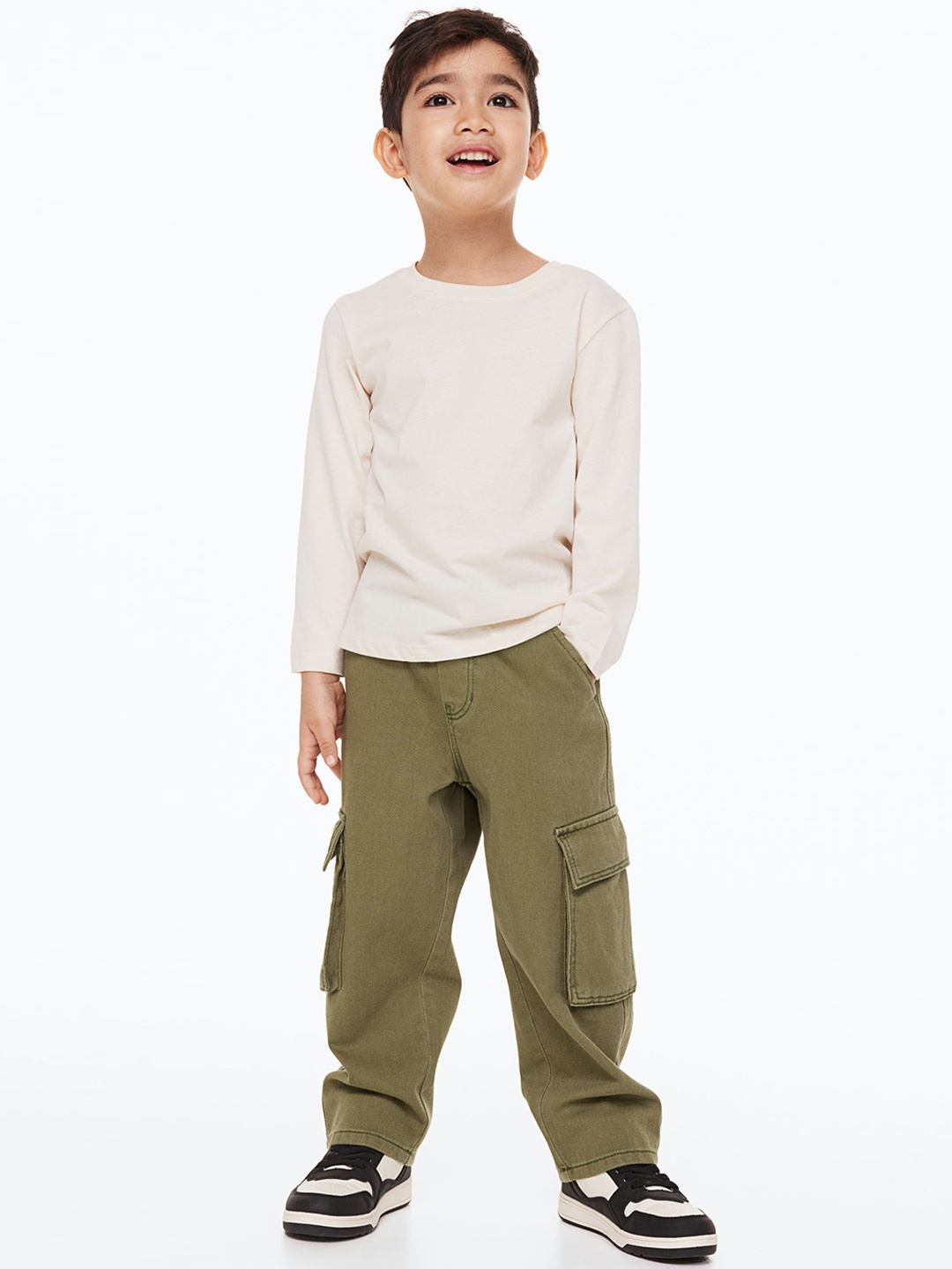 

H&M Boys Pure Cotton Cargo Joggers, Olive