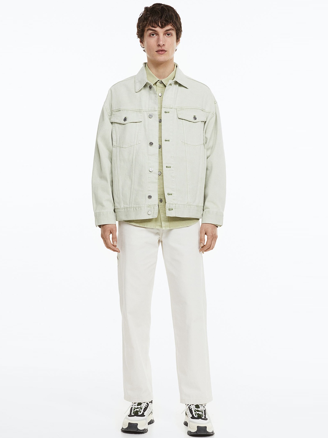 

H&M Men Pure Cotton Relaxed Fit Worker Trousers, White