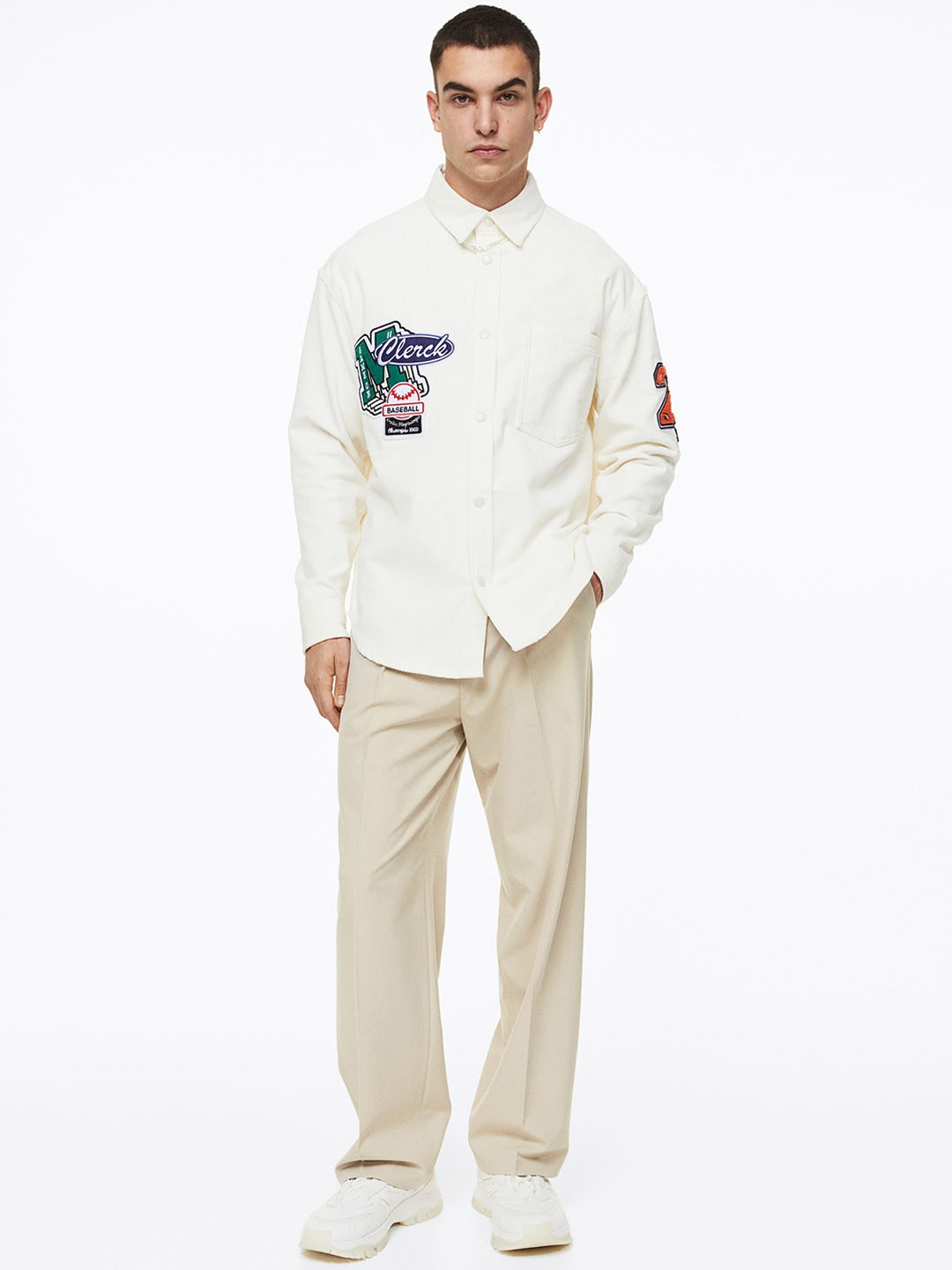 

H&M Men Loose Fit Tailored Trousers, Beige