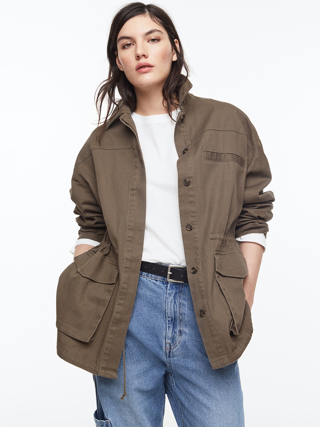 

H&M Women Twill shacket, Khaki