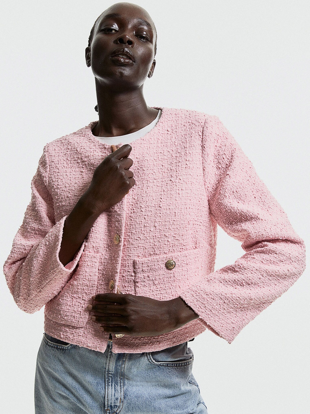 

H&M Women Boucl Jacket, Pink