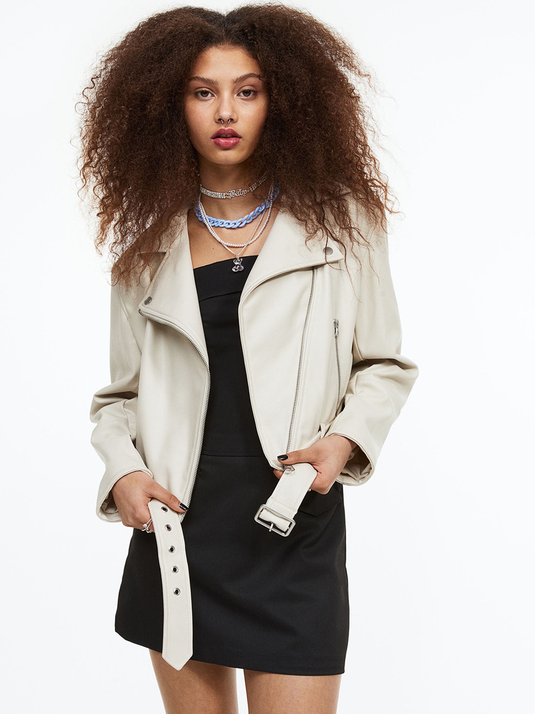 

H&M Women Biker Jacket, Beige