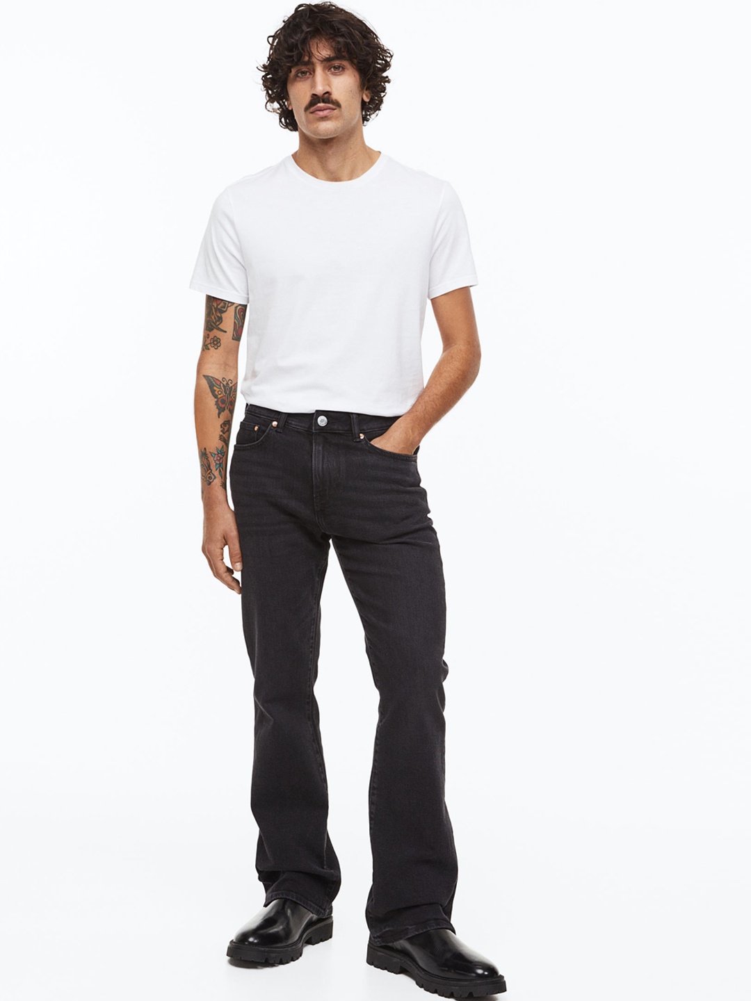 

H&M Men Slim Flared Jeans, Black