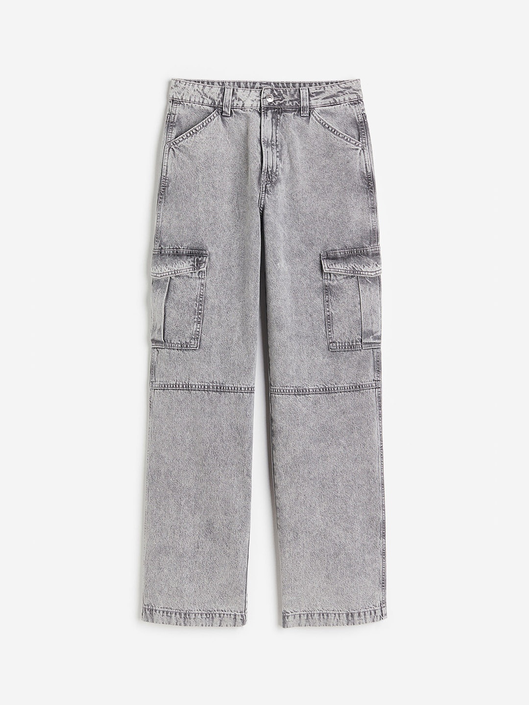 

H&M Women 90s Baggy High Pure Cotton Cargo Jeans, Grey