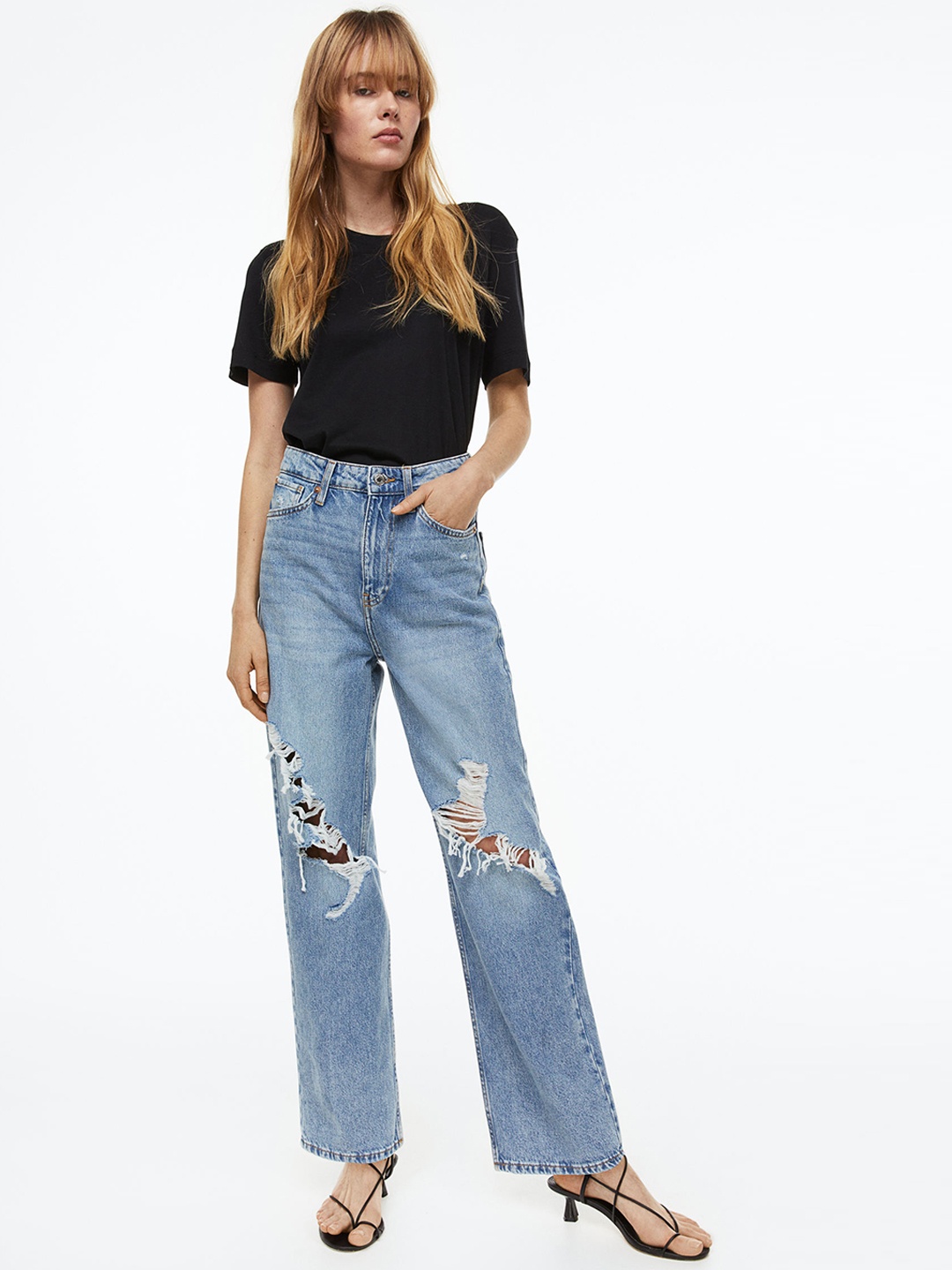 

H&M Women Loose Straight High Jeans, Blue