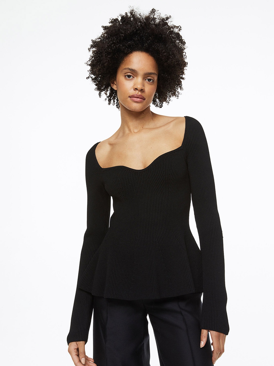 

H&M Rib-Knit Top, Black