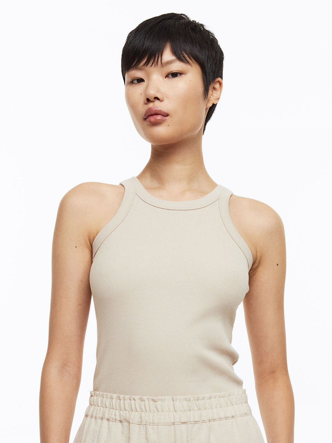 

H&M Ribbed Vest Top, Beige